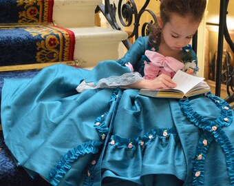 Teal Princess Dress - Size 4 Years- Princess Dress up Costume - 18th Century Ballgown - Girl's Gift Idea