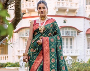 Pure Banarasi Patola Silk Zari Woven Designer Saree with Blouse, Traditional Saree, Wedding and Partywear Saree, Patola Saree, Gift to Women