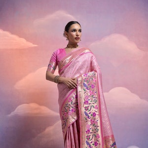 Zari Woven Paithani Saree: Ethnic Indian Wedding Sari with Blouse