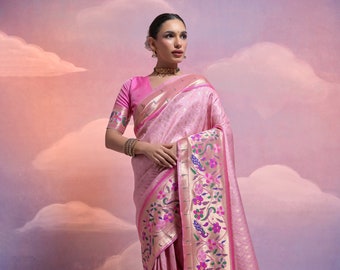 Zari Woven Paithani Saree: Ethnic Indian Wedding Sari with Blouse
