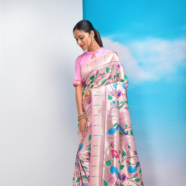 Banarasi soft silk paithani saree with blouse piece, Paithani saree collection, Wedding saree, Indian saree in USA