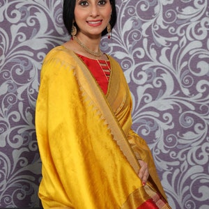 Raw Silk Temple Border Designer Saree with Blouse Piece for Women Indian Saree in USA Bild 7