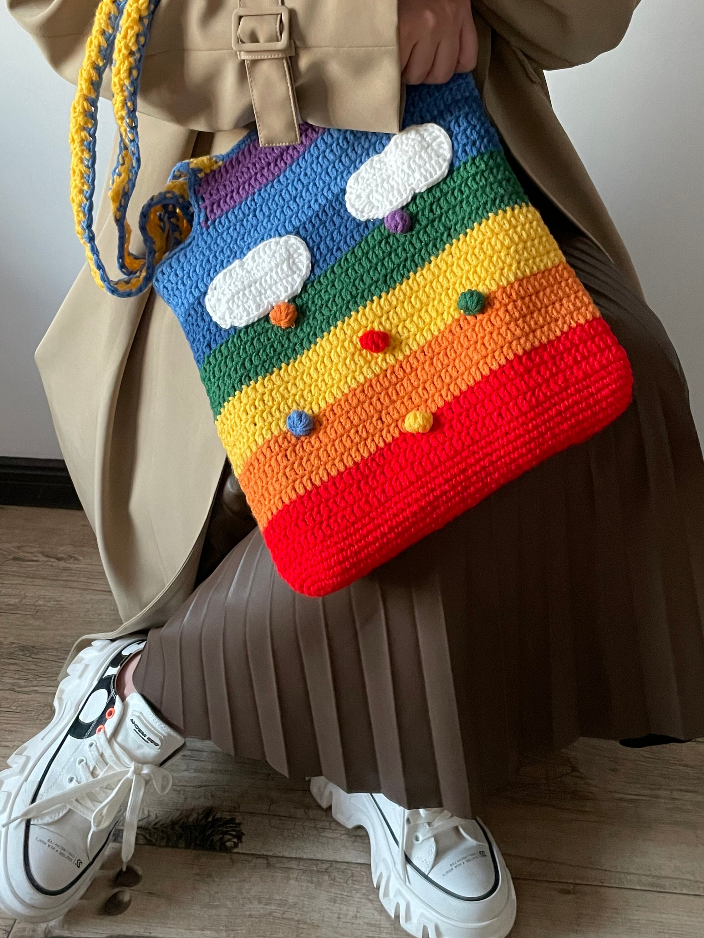 Rainbow Crochet Bagscrochet Shoulder Bagsrainbow Purseknit | Etsy
