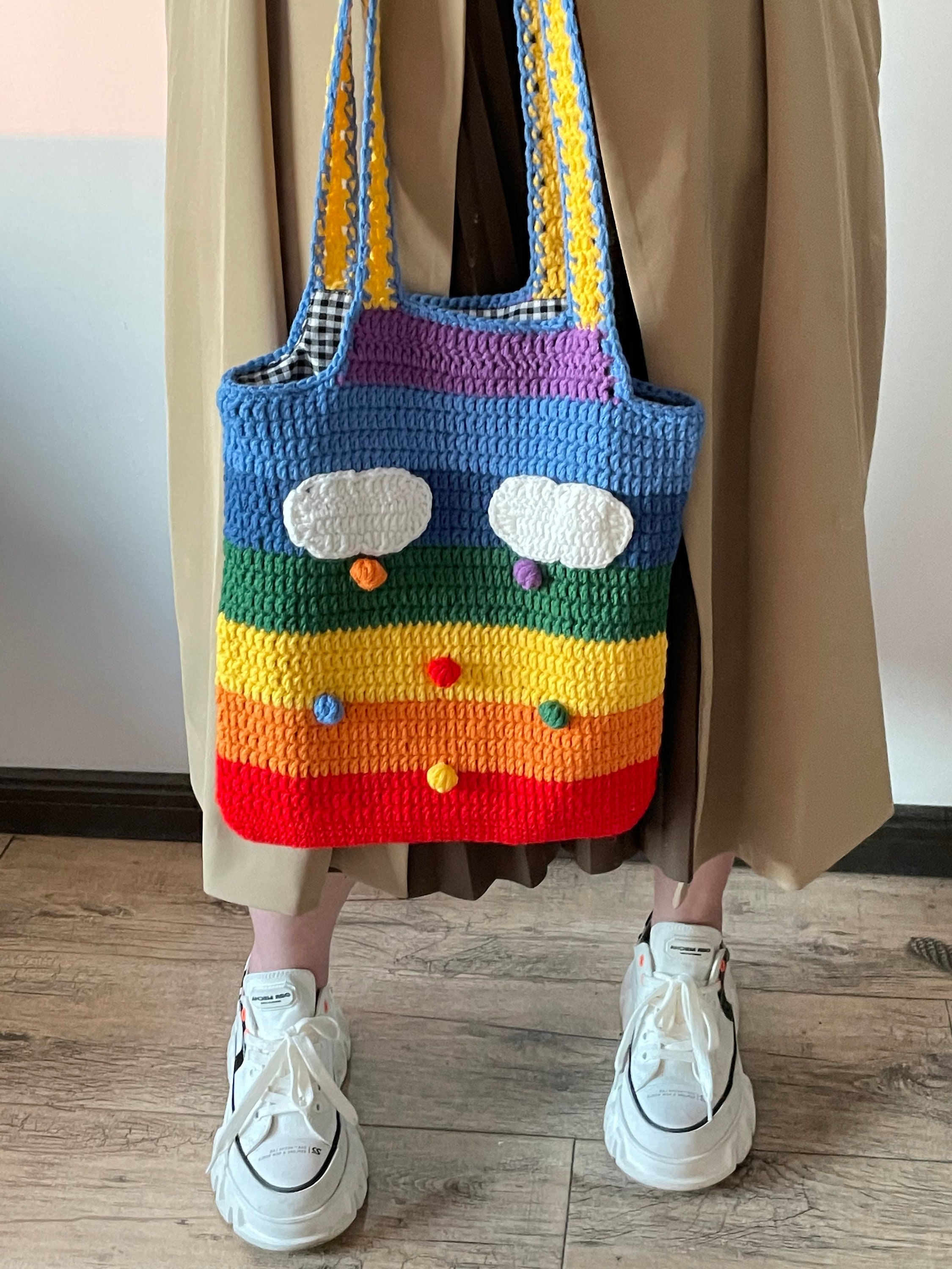 Wholesale F-688 hot sale 2023 custom knit rainbow tote bag women