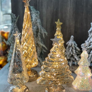 Vintage Glass Christmas Tree | Holiday Decor | Glowing Glass Christmas Tree Ornaments |Desktop Decoration| Led Night Light| Party Xmas Decor