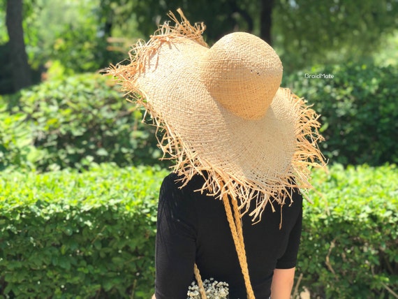 Chic Chic Adjustable Large Straw Sun Hat Large Frayed Straw Hat