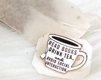 Hard Enamel Pin Bookish Pin Tea Pin Coffee Pin