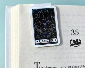 Zakładka do książki z holograficzną magnetyczną kartą Tarota Raka | Zakładka do książki zodiaku Bookish Book Club | Prezent dla bibliofila | Zakładka do horoskopu niebiańskiego