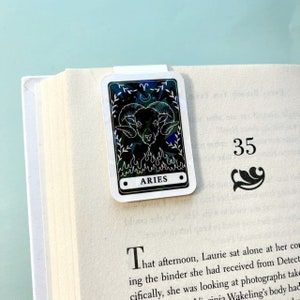 Aries Tarot Card Holographic Magnetic Bookmark | Bookish Book Club Zodiac bookmark | Bibliophile Gift | Celestial Horoscope Bookmark