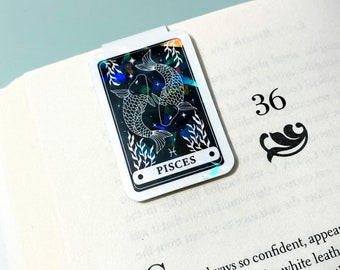 Pisces Tarot Card Holographic Magnetic Bookmark |  Bookish Book Club bookmark | Gifts for bibliophiles | Celestial Horoscope Bookmark