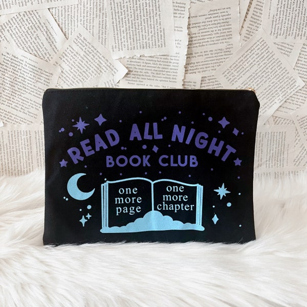 Read All Night Bag | Bookish Gift | Book Pencil Pouch | Literary Gift | Bibliophile Bag | Reader Pencil Bag | Cosmetic Bag