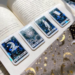 Set di segnalibri magnetici olografici della carta dei tarocchi / segnalibro del bookish Book Club / Regali per insegnanti / regali per bibliotecari / Segnalibro celeste