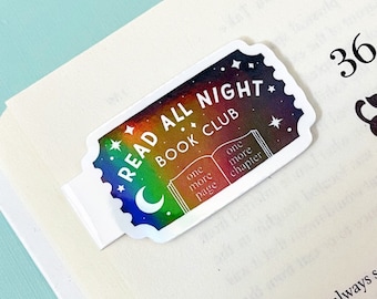 Holographic Read All Night Book Club Magnetic Bookmark | Bibliophile Magnetic Bookmark | Bookish Gift for Readers | Night Owl Bookmark