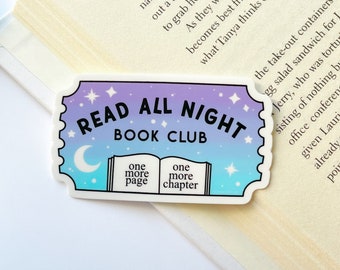 Read All Night Book Club Sticker | Bookish Stickers | Gifts for Readers | Book Obsessed Book Club Sticker | Night Owl Book Lover