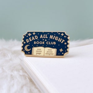 Read All Night Book Club Enamel Pin | Bookworm Enamel Pin | Gifts for Readers | Fantasy Books | Bookish Gifts | Romance Books | Booktok