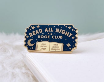 Read All Night Book Club Enamel Pin | Bookworm Enamel Pin | Gifts for Readers | Fantasy Books | Bookish Gifts | Romance Books | Booktok