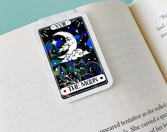 The Moon Tarot Card Holographic Magnetic Bookmark |  Bookish Book Club bookmark | Teacher Gifts | gifts for Librarians | Celestial Bookmark
