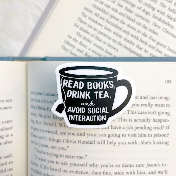 Mini Drink Tea and Avoid Social Interaction Book Club Sticker l Bookworm Sticker | Bibliophile Sticker | Gifts for Readers | Literary Gift