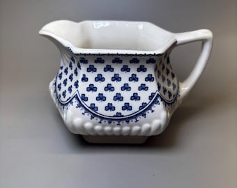 Vintage Adams Brentwood Creamer Pitcher | Blue Clover Shamrock Pattern English Ironstone | Mid Century Wm Adams & Sons Milk Jug England