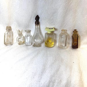 Vintage Miniature Perfume Bottles Lot of 7, Tiny Glass Apothecary Vials, Mid Century Vanity Decor, Potion Bottle Craft Lot, Cottagecore