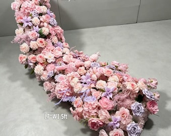 ブラッシュピンクのラベンダー造花ランナー、ウェディングシルクフラワー列
