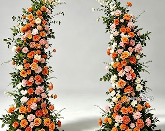 オレンジとピンクの造花アーチ、結婚式用背景幕