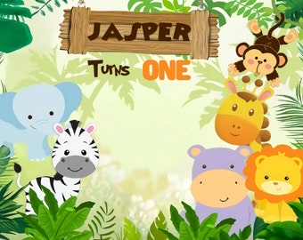 10x6.5ft Custom Safari Park Photo Background Kids 1st 2nd 3rd Birthday Party Baby Shower Decor Wallpaper Cartoon Zoo Forest Jungle Wild Animals Customizable Backdrop Photo Studio Props