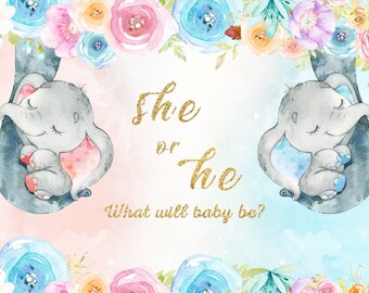 Printable Little Elephant Gender Reveal Backdrop Little Etsy