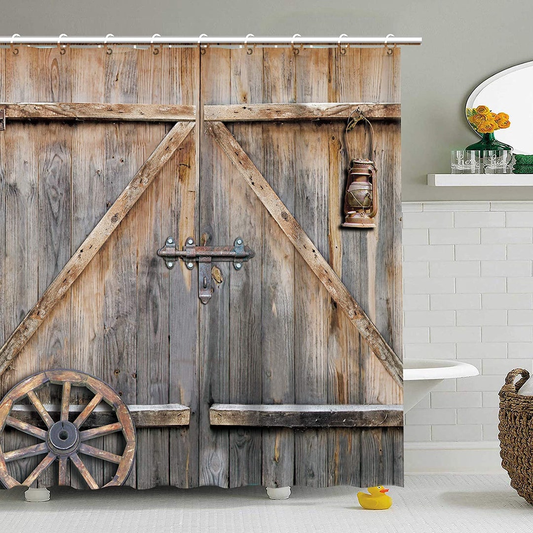 Farmhouse Shower Curtain, Rustic Shower Curtain,country Barn Door