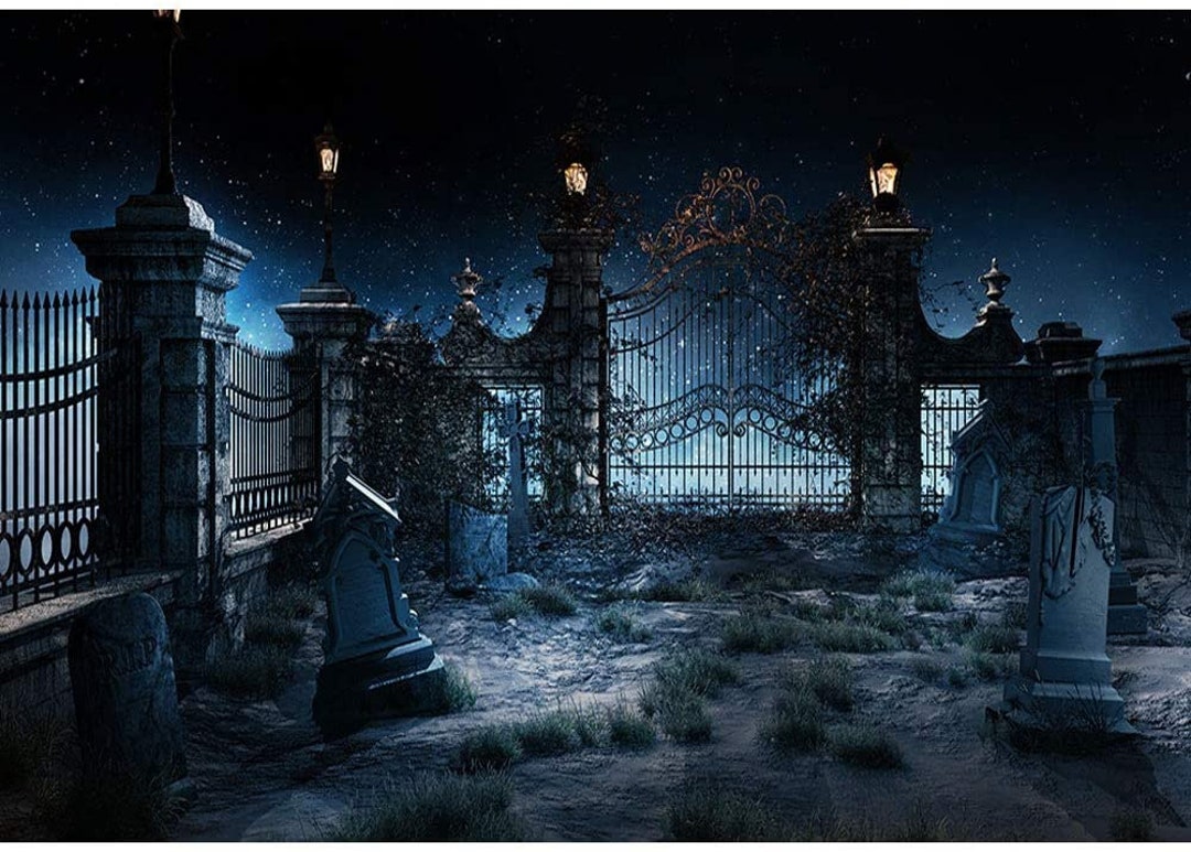 AOFOTO Halloween-Hintergrund 3x2,1 M – Gruselig-schönes Spukschloss Mit Friedhof, Hexe & Kürbis Für Fotoshootings Und Partydeko