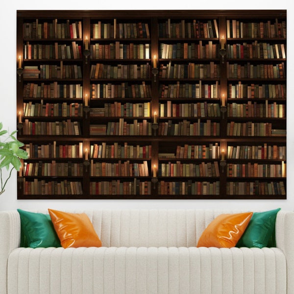 Bookshelf Books Tapestry Bookstore Wallpapers Tapestry Wall Hanging Black Background for Bedroom Living Room Vintage Library Tapestries