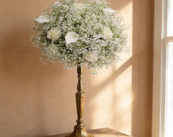 Boho Wedding Table Gypsophila Centerpiece, Artificial Calla Lily Flower Arrangement, no stand