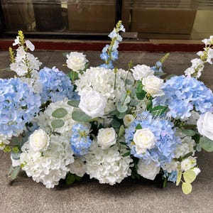 Light Blue Hydrangea Flower Arrangement, Faux Floral Centerpiece