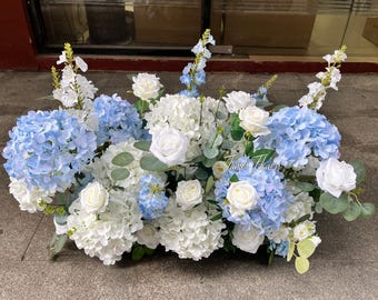 Light Blue Hydrangea Flower Arrangement, Faux Floral Centerpiece
