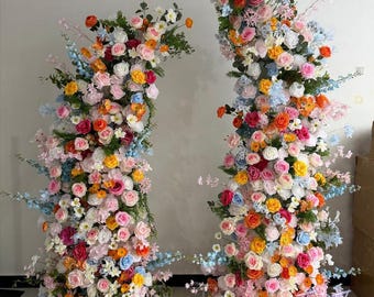 Pastel Rainbow Artificial Flower Column Pillar, Wedding Ceremony Standing Floral Arrangement