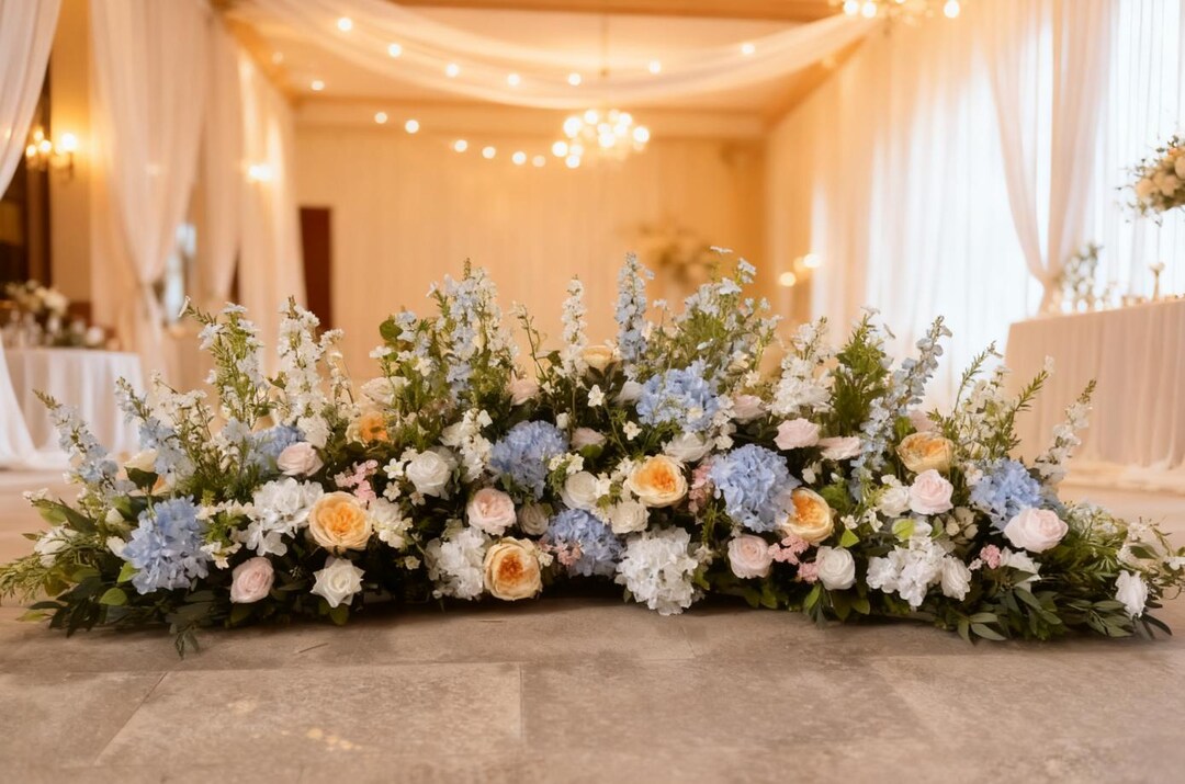 White & Blue Wedding Floor Flower Arrangement: Aisle Floral Decor - Etsy