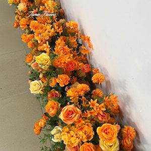 Orange Wedding Aisle Runner Flowers, Ground Arch Stair Florals, Wedding sign flower, Faux Flower Garland, Bridal Shower Floral Arch Decor