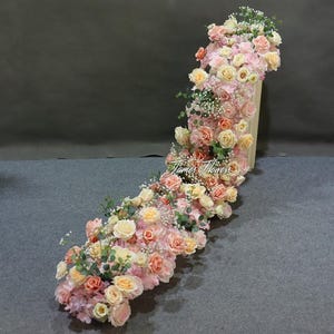 Baby Pink Champagne Table Flower Row Runner, Wedding Aisle Runner Flower, Flower Arch, Floral Arch, Stair Flower Decor, Flower Garland Arch