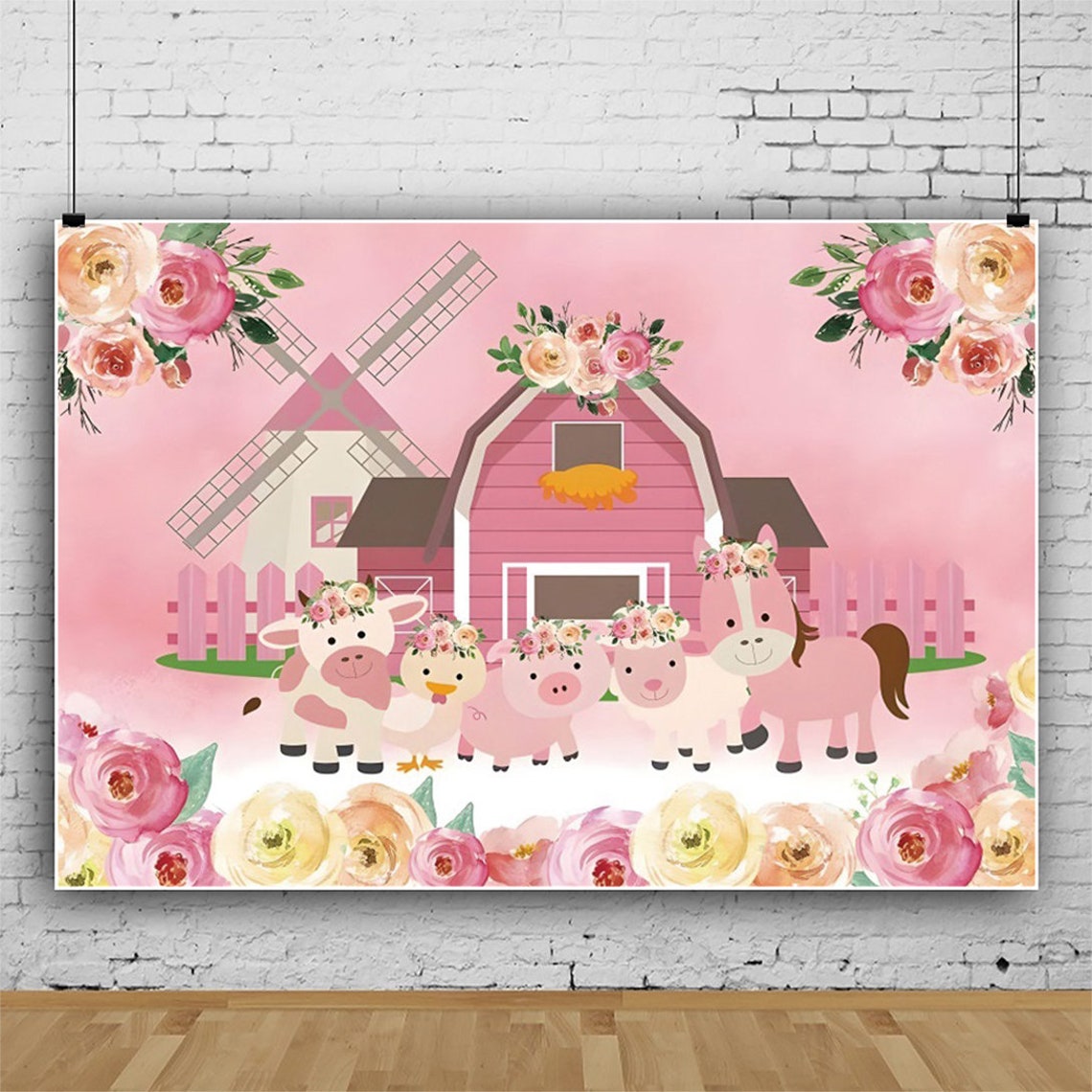 Pink Flowers Backdrop Farm Animals Theme Newborn Photography - Etsy