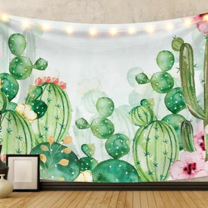 Topical Succulent Plants Green Cactus Tapestry Art Landscape Nature Wall Hanging for Bedroom Living Room Dorm Decor Watercolor tablecloths