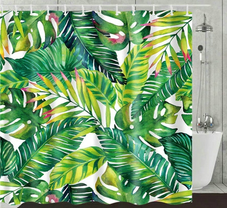 Custom Green Tropical Plant Palm Leaf Shower Curtain Coconut Etsy