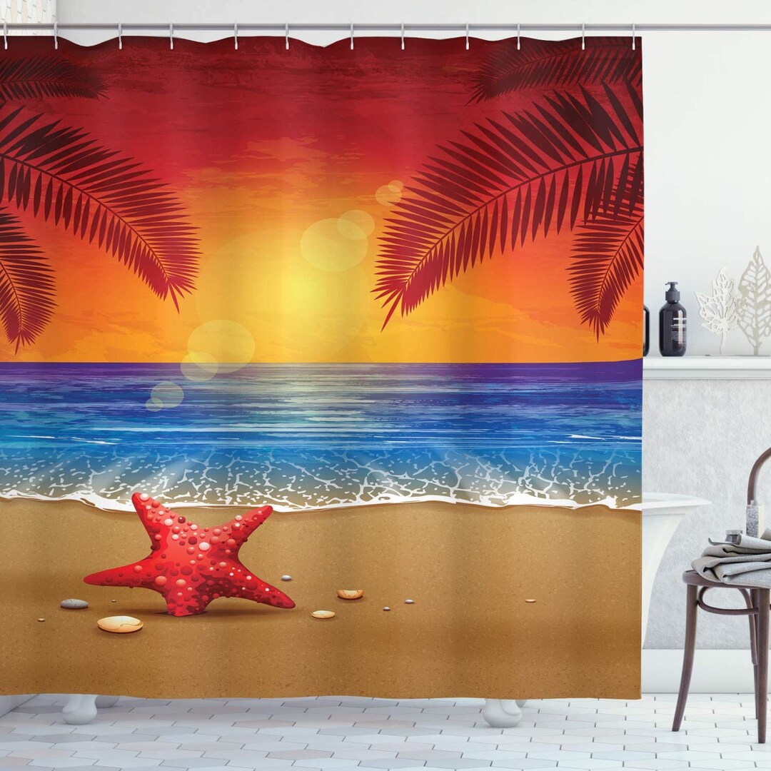 Summer Shower Curtain Sets Sea Beach Recliner Bathroom Etsy