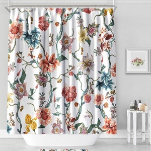 Fabric Decorative Floral Shower Curtain Set with Hooks Watercolor Flower Shower Curtain for Bathroom Bathtub Decoration, Home Decoration