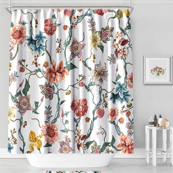 Fabric Decorative Floral Shower Curtain Set With Hooks Watercolor Flower  Shower Curtain for Bathroom Bathtub Decoration, Home Decoration 