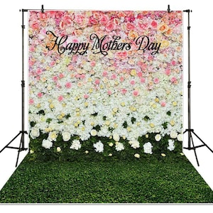 Blumenwand & Gras Hintergrund Glückliche Muttertag Banner Liebe meine Mutter Muttertag Party Dekoration Geburtstag Familie Fotografie Hintergrund