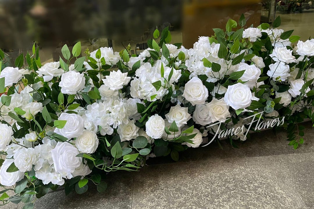 White Wedding Flower Arrangement Rose Aisle Runner Flowers Ground ...
