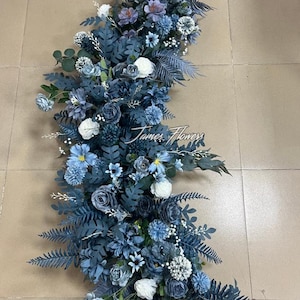 Haze Blue Wedding Flower Arrangement: Faux Floral Arch Garland