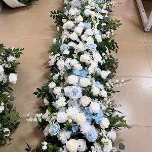 White Baby Blue Floral Garland for Wedding Arch,Wedding Aisle Runner Floral,Elegant Table Runner,Centerpiece Decor,Floral Arch,Stair Florals