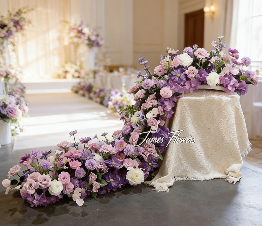 Purple Lavender Table Flower Runner, Wedding Artificial Floral ...