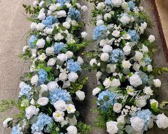 Pastel Blue Aisle Flower Runner, Wedding Ceremony Table Flower Arrangement